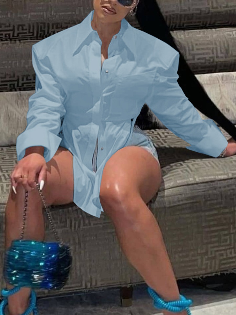 

LW SXY Backless Bandage Design Blouse, Skyblue