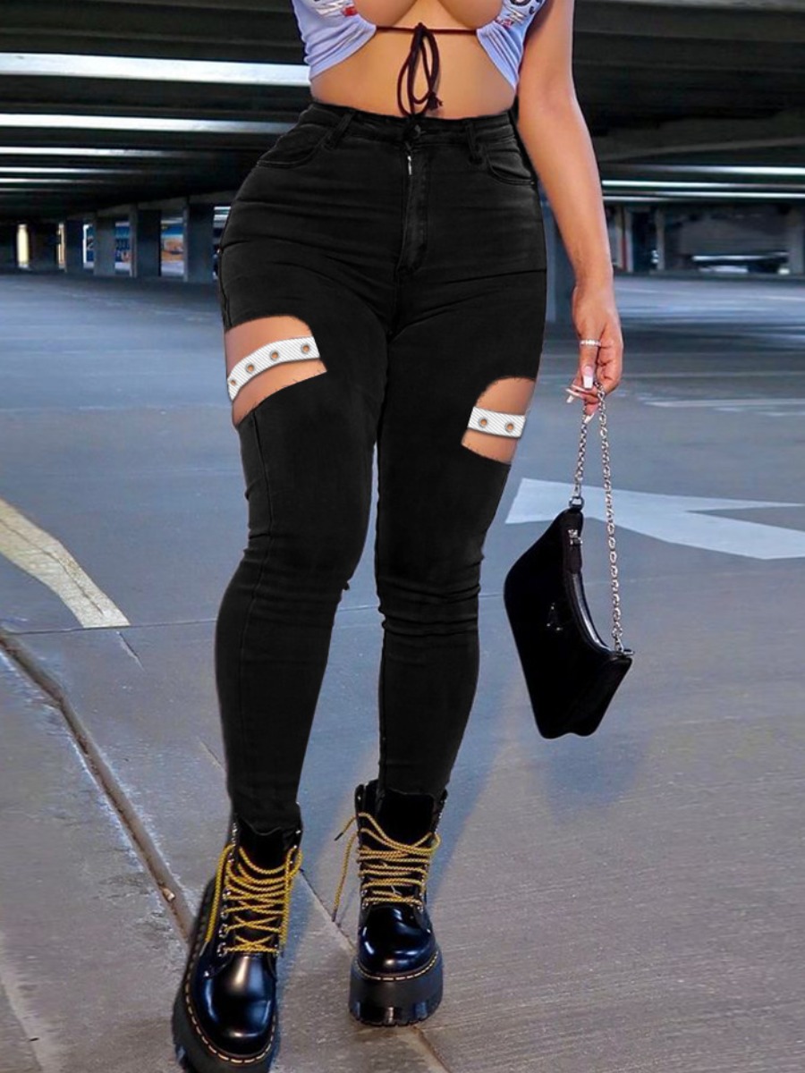 

LW Ripped Medium Stretchy Jeans, Black