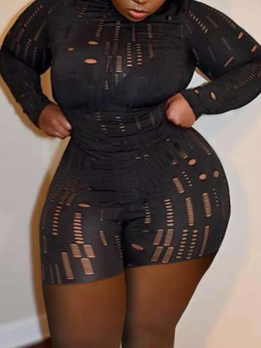 

LW SXY Plus Size Pierced Stretchy Shorts Set, Black