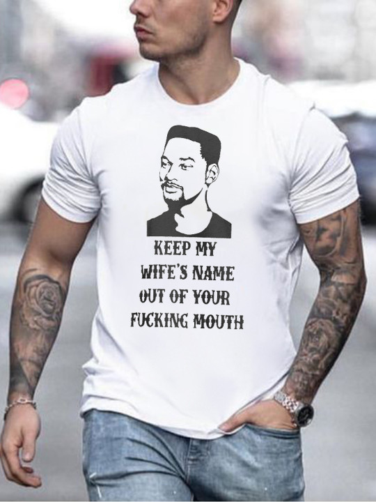 

LW Men Figure Letter Print T-shirt, White