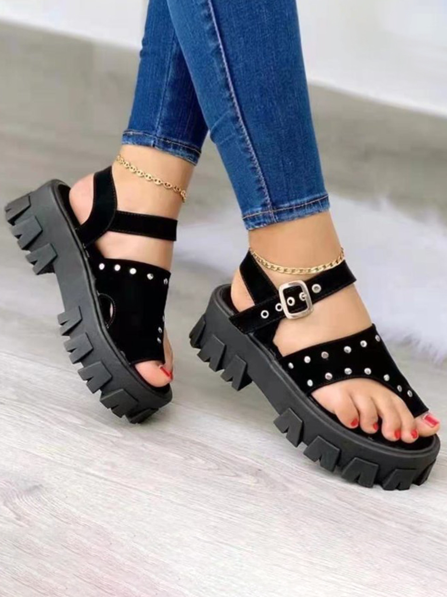 

LW Buckle Design Platform Sandals, Black