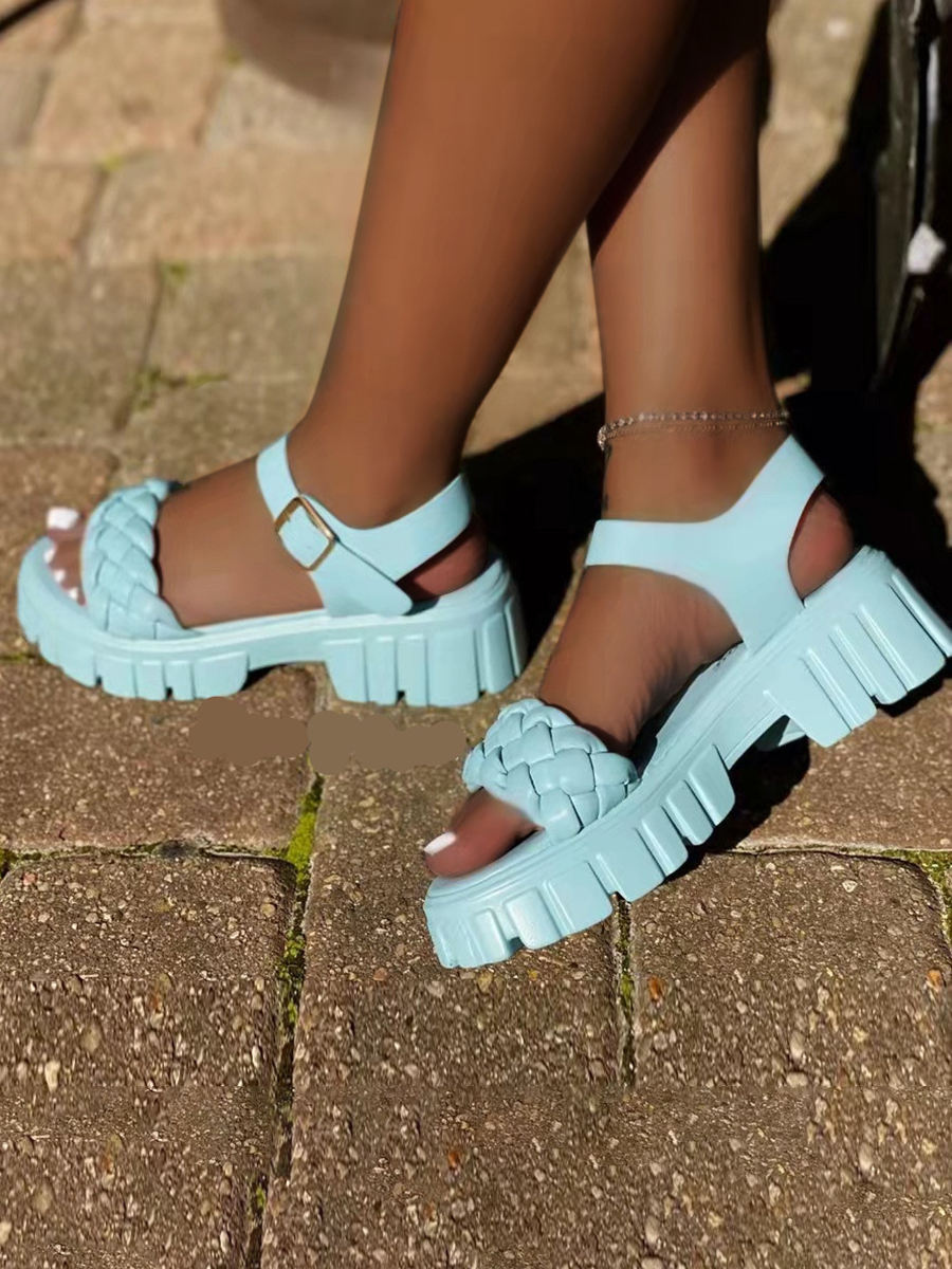 

LW Round Toe Braided Platform Sandals, Baby blue