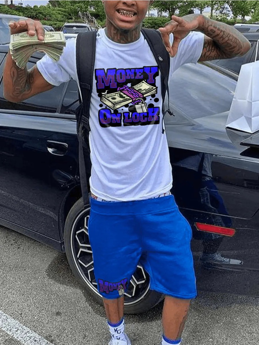 LW Men Money Letter Print Shorts Set