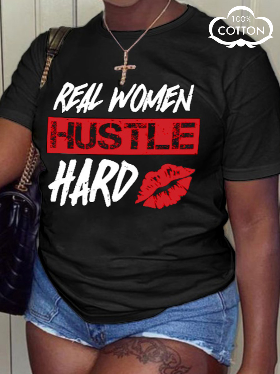 LW COTTON Plus Size Lip Letter Print T-shirt