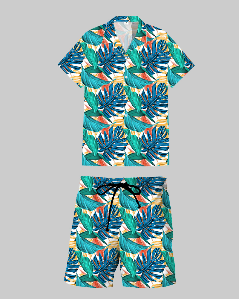 

LW Men Floral Print Drawstring Shorts Set, Blue