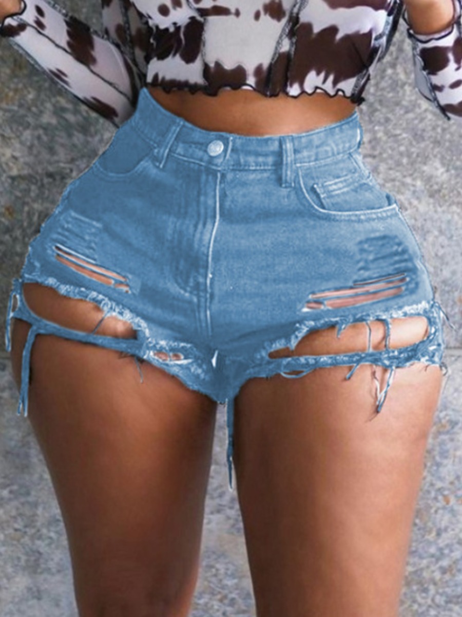 

LW Ripped High Stretchy Denim Shorts, Baby blue