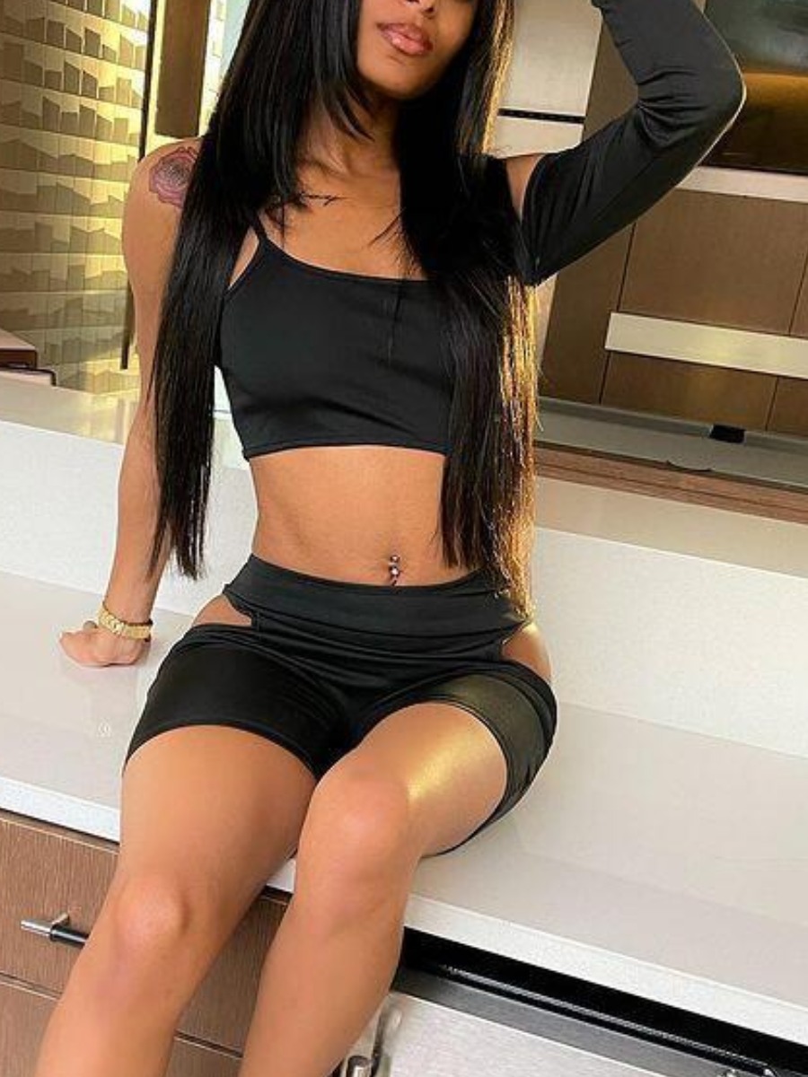 

LW SXY Cami Crop Top Cut Out Shorts Set, Black