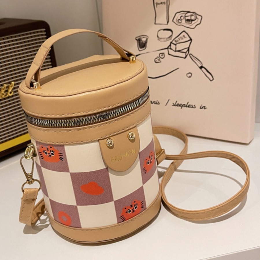 

LW Plaid Cartoon Print Crossbody Bag, Apricot