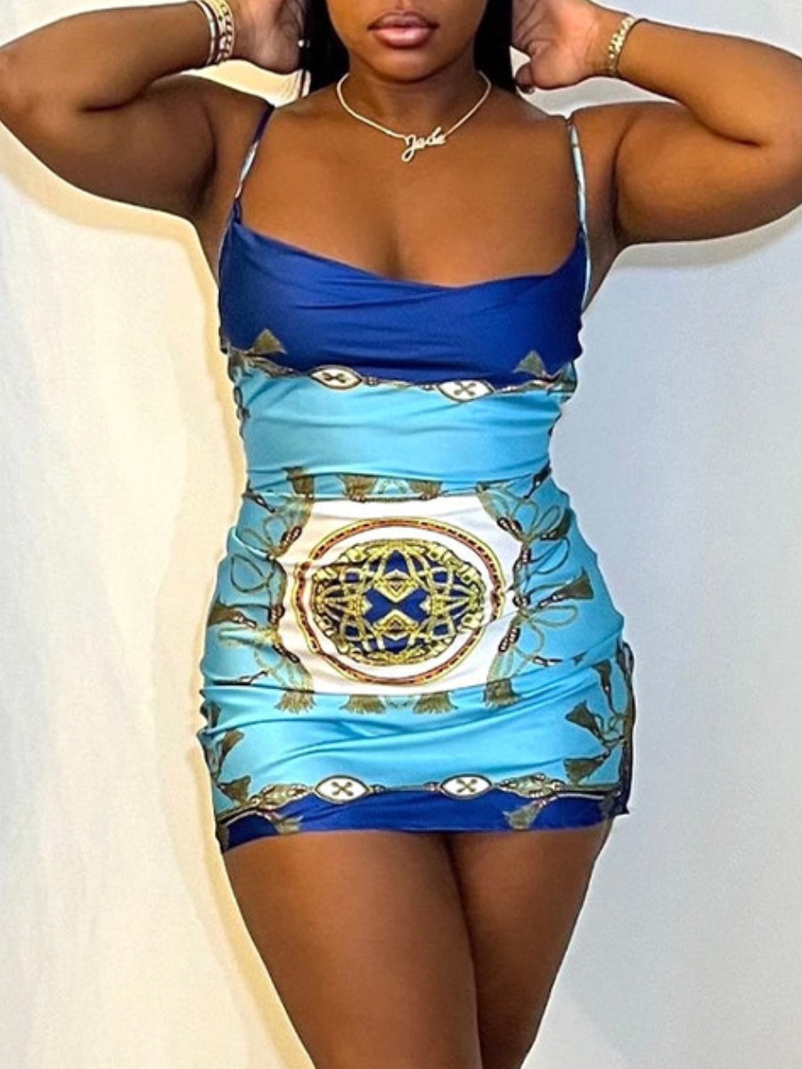 

LW Mixed Print Bodycon Cami Dress, Blue