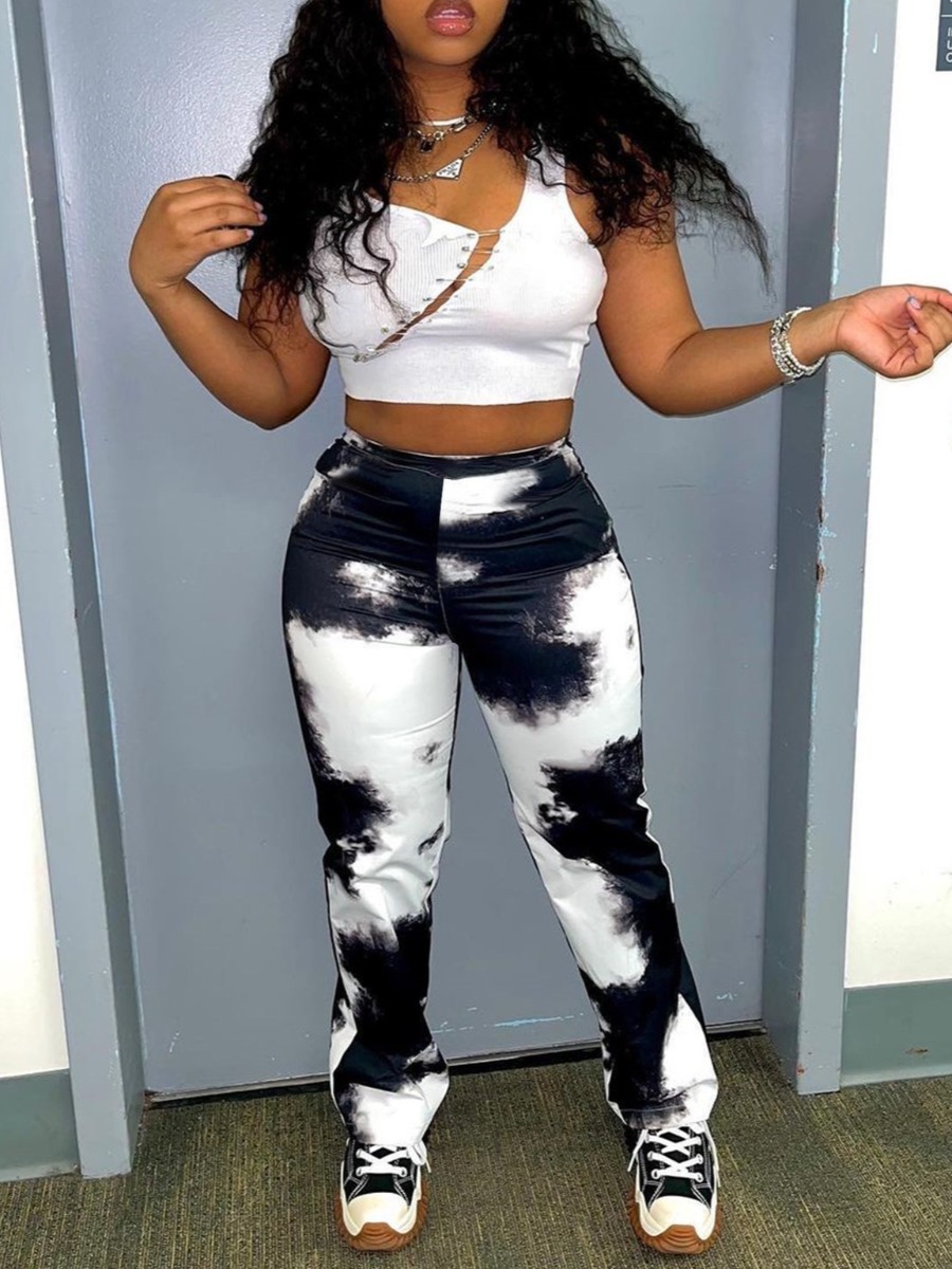 

LW Crop Top Tie-dye Pants Set, White