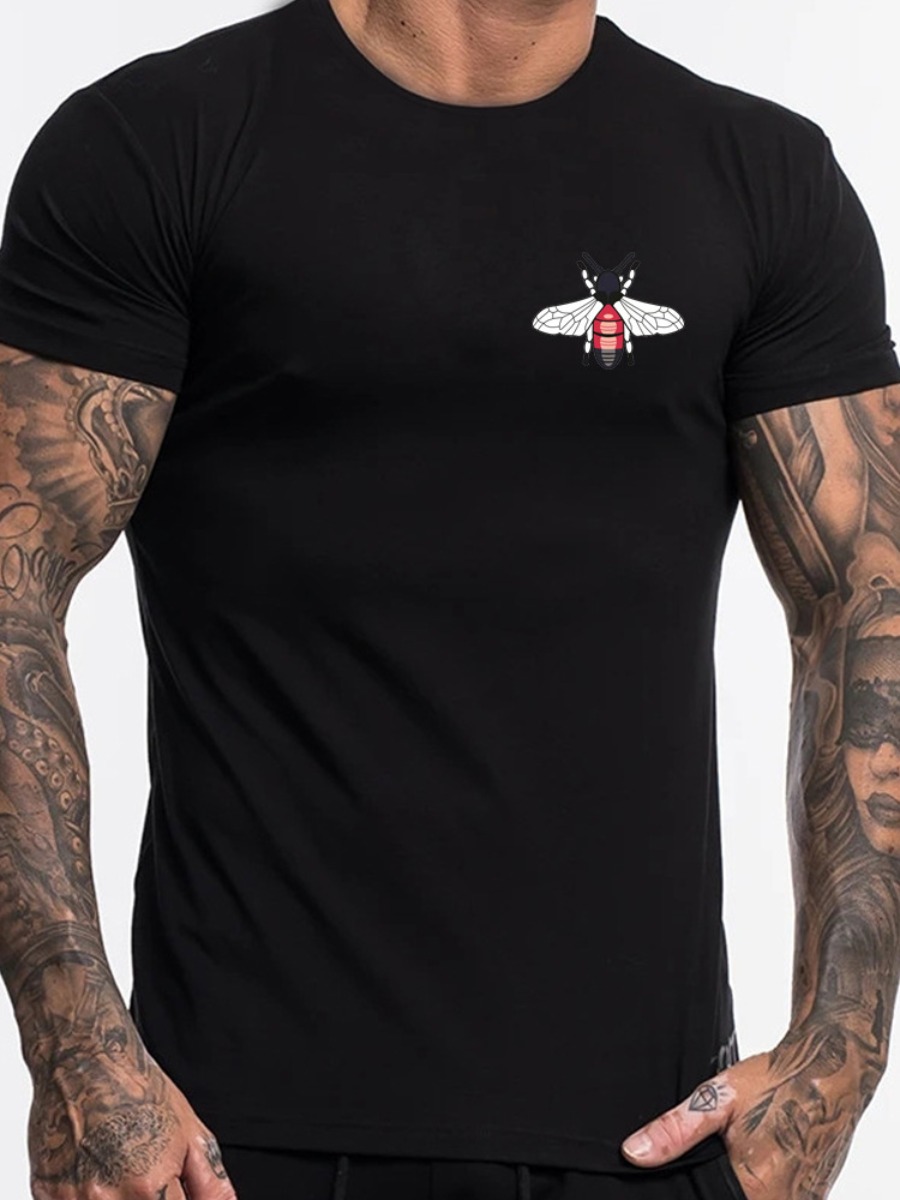 

LW Men Round Neck Bee Print T-shirt, Black