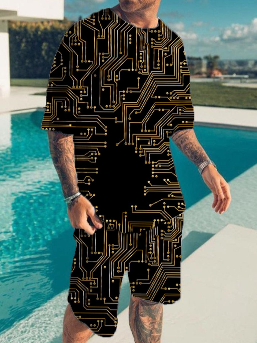 

LW Men Geometric Print Loose Shorts Set, Gold