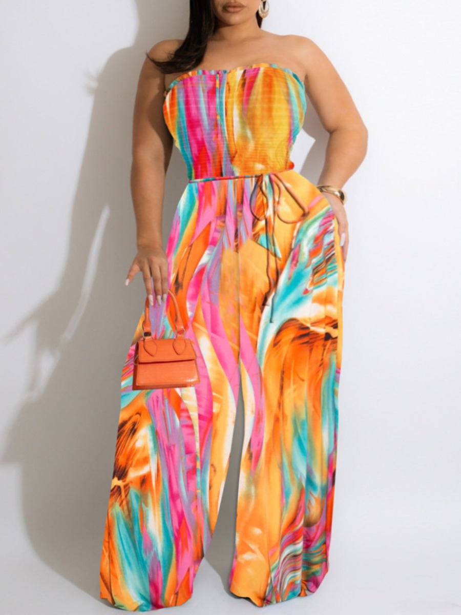 

LW Plus Size Off The Shoulder Tie-dye Jumpsuit, Multi