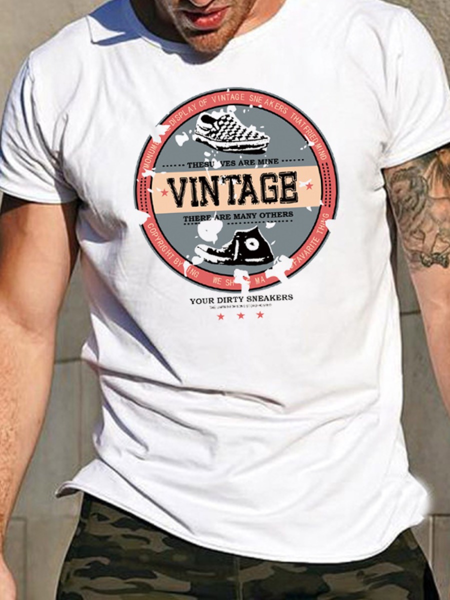 

LW Men Figure Letter Print T-shirt, White