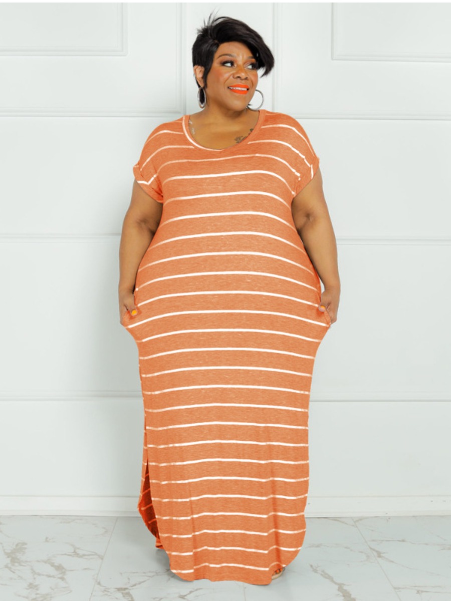 LW Plus Size Striped Curved Hem Stretchy Dress