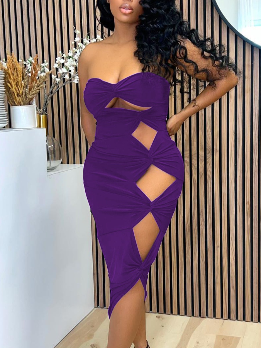 

LW SXY Off The Shoulder Twisted Cut Out Bodycon Dress, Violet