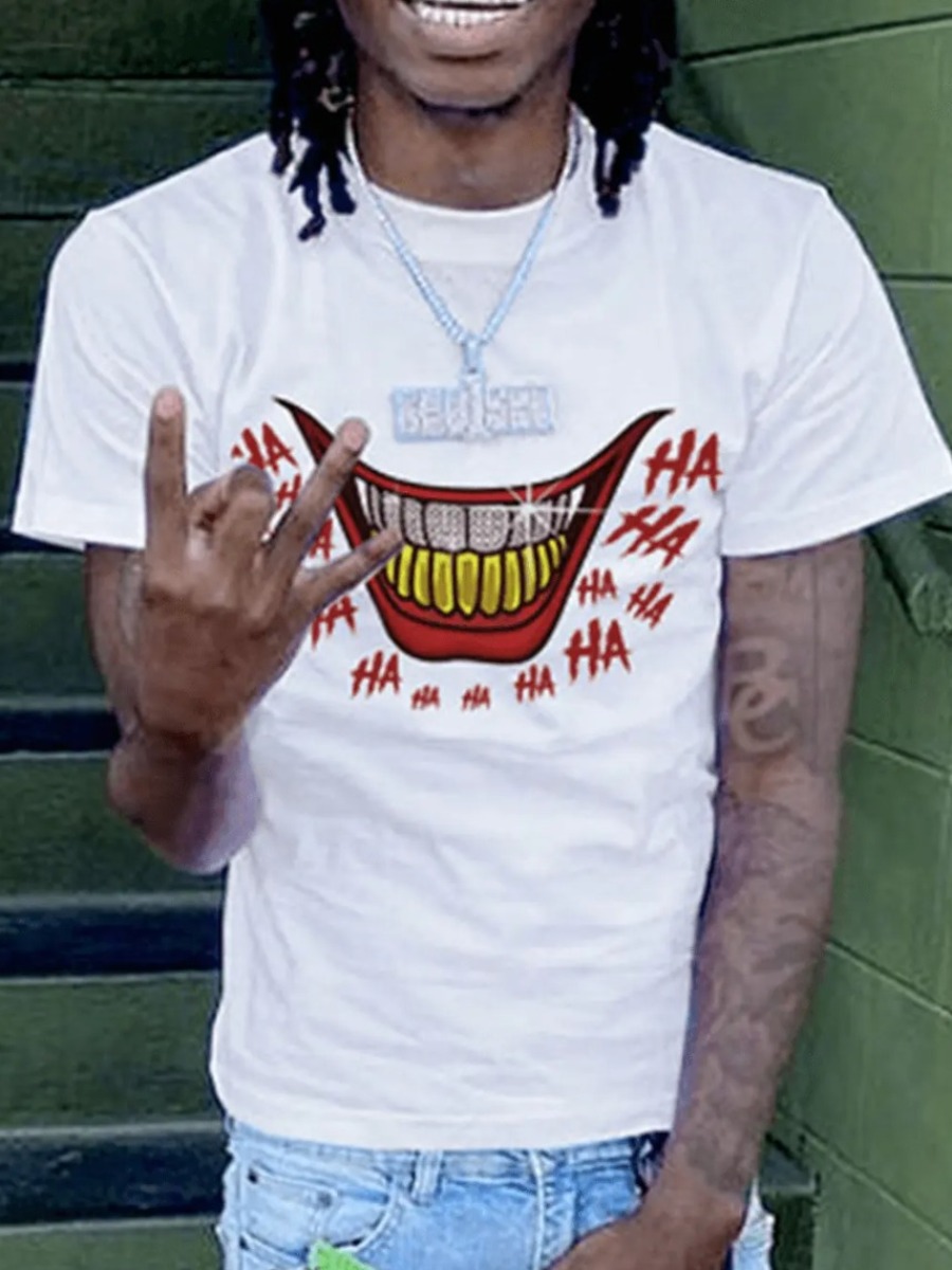 

LW Men Lip Letter Print T-shirt, White