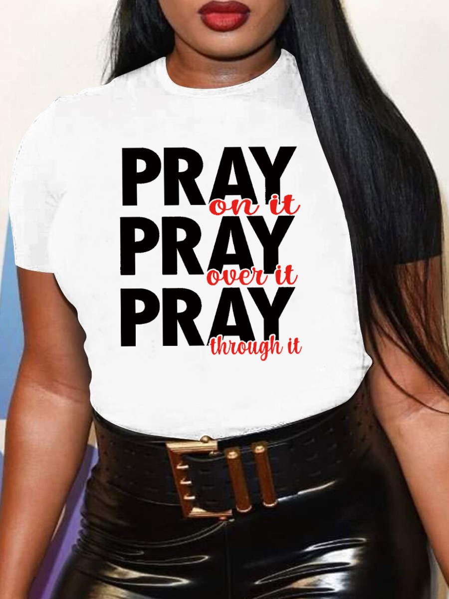 LW BASICS Plus Size Pray Letter Print T-shirt