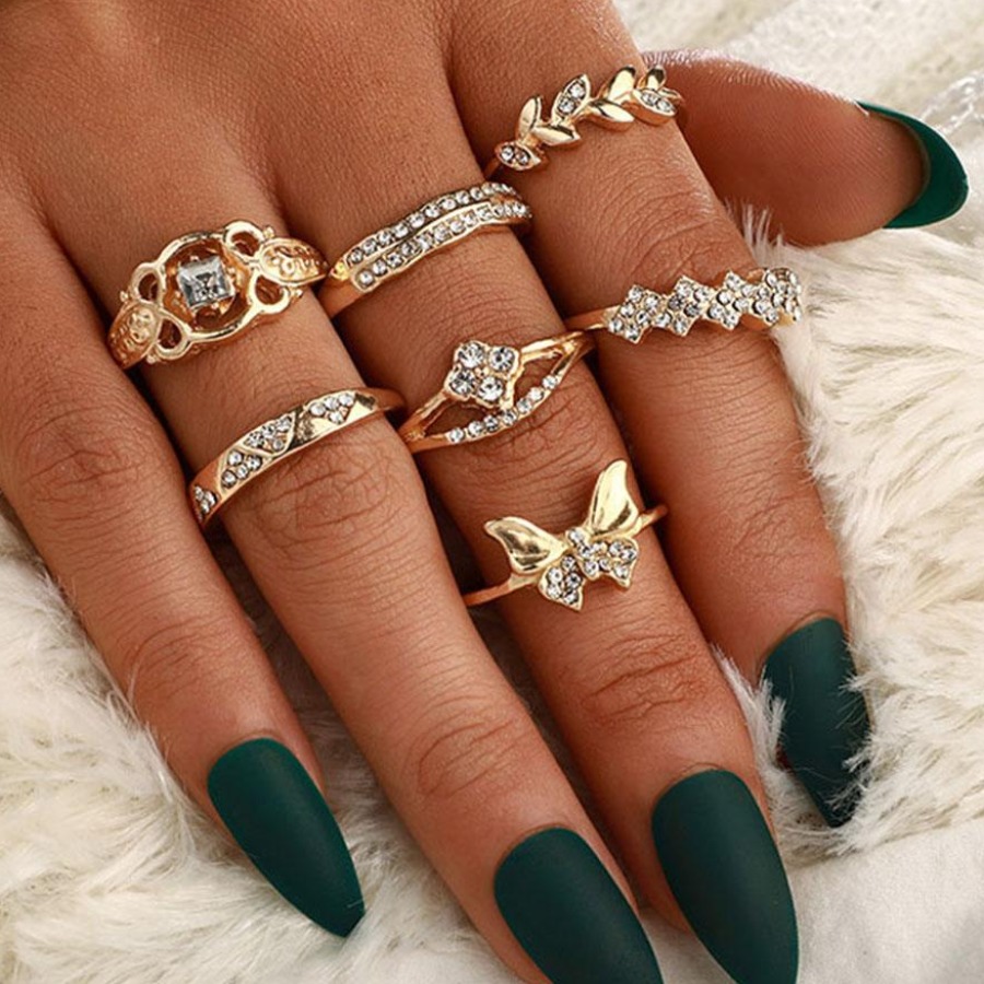

LW 5-piece Butterfly Print Ring, Gold