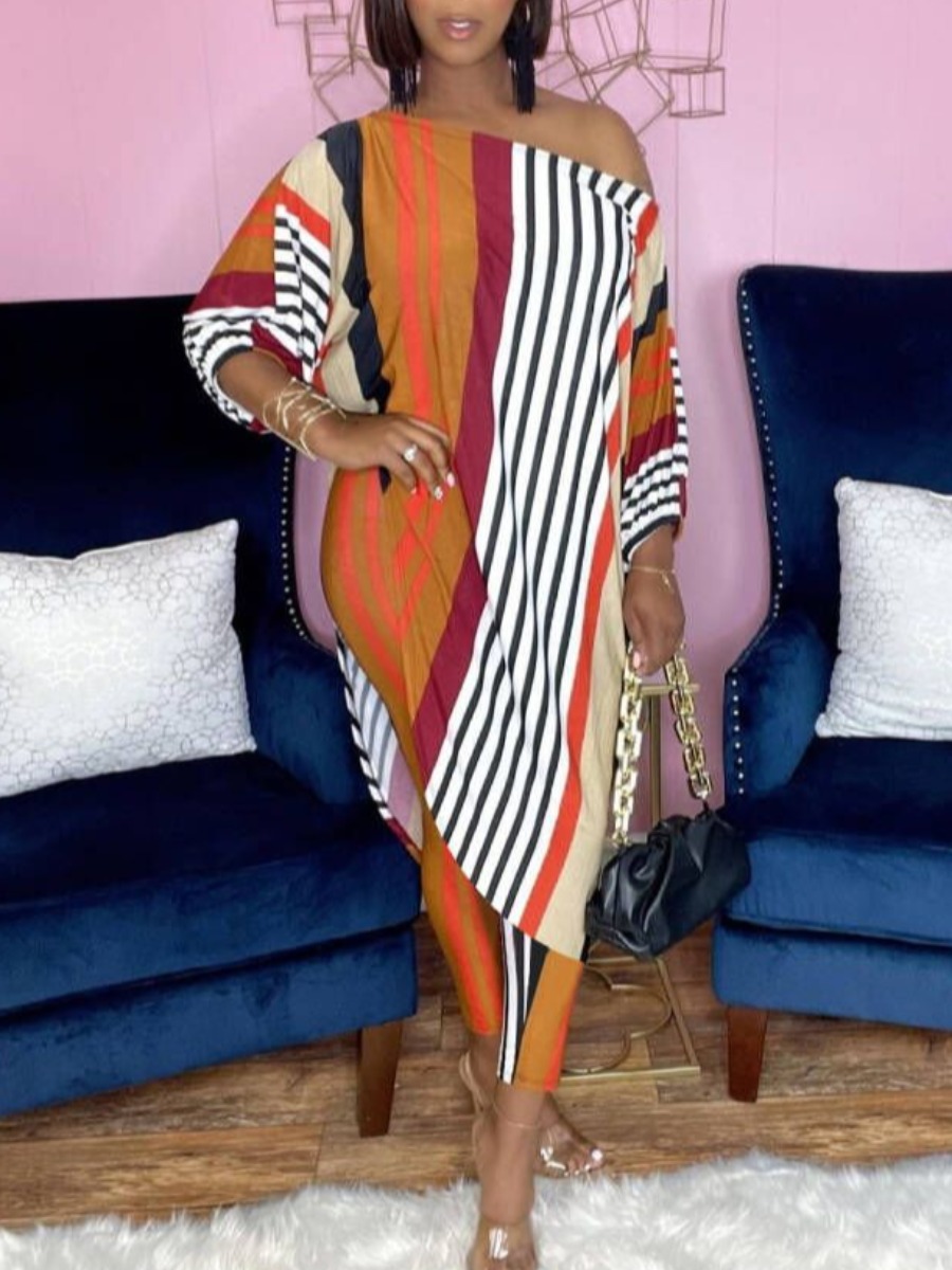 

LW Striped Asymmetrical Stretchy Pants Set, Stripe