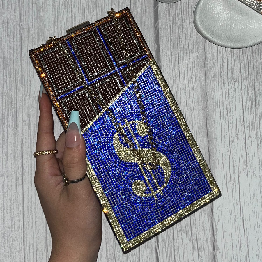 

LW Rhinestone Letter Clutch Bag, Blue