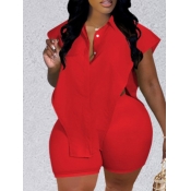 LW Plus Size Turndown Collar Side Split Shorts Set