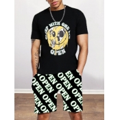 LW Men Cartoon Letter Print Shorts Set