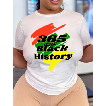 

LW Plus Size History Letter Print T-shirt, White