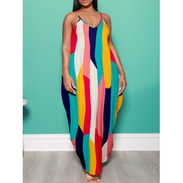 

LW Plus Size Color-lump Loose Cami Dress, Multi