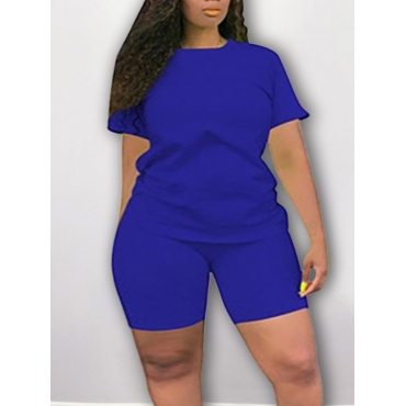 

LW Plus Size Round Neck Regular Fit Shorts Set, Royalblue