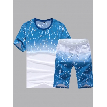 

LW Men Casual Gradual Change Print Skyblue Two-piece Shorts Set