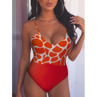 

LW Geometric Print Cut Out One-piece Set, Red