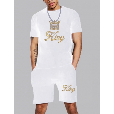 

LW Men Street King Letter Print Shorts Set, White