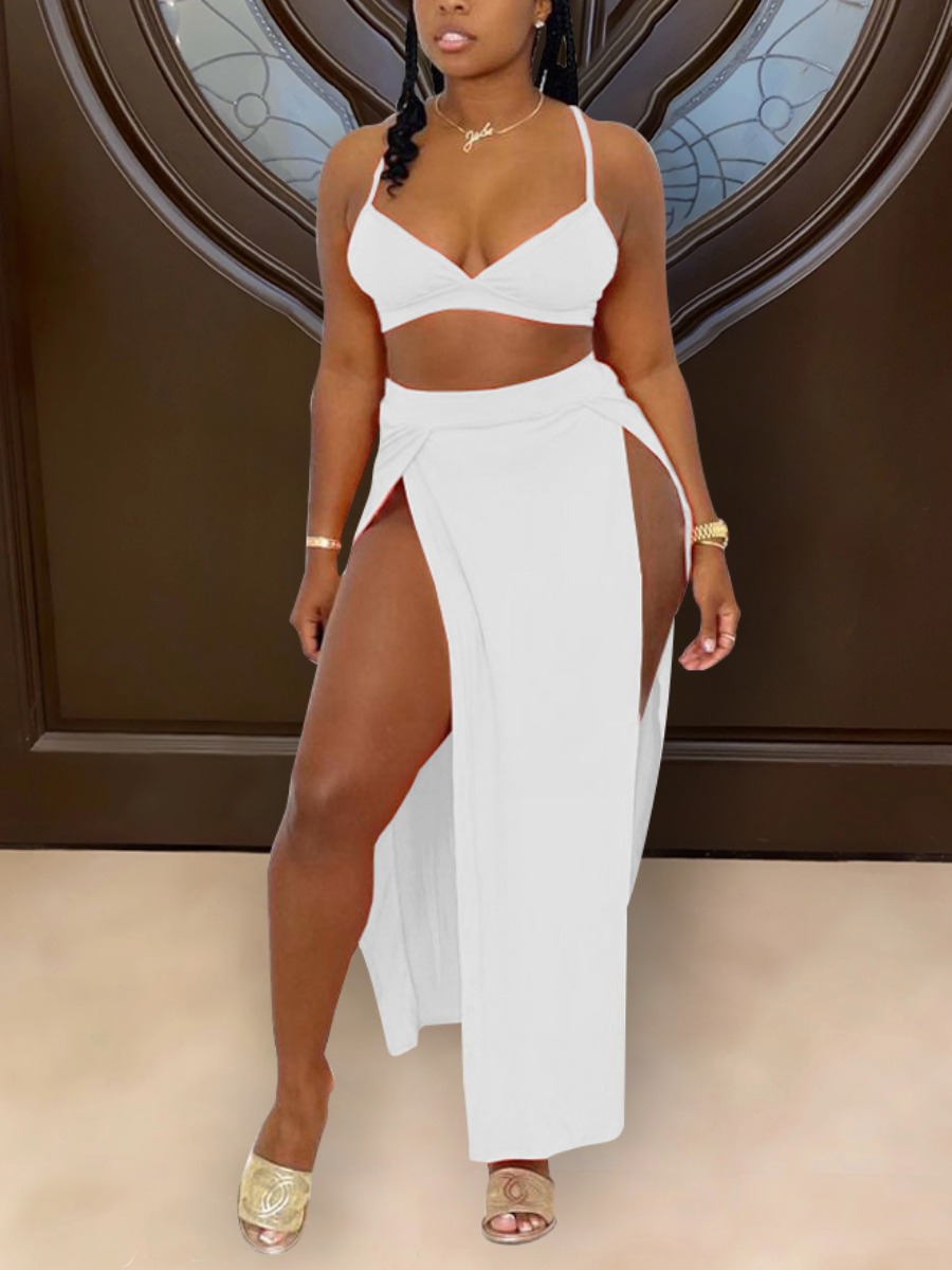 

LW SXY Cami High Split Skirt Set, White