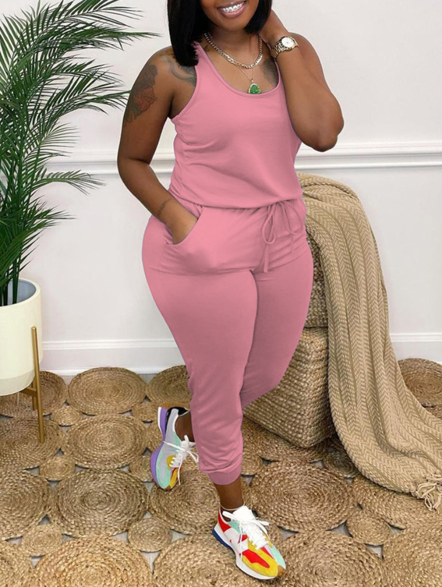 

LW BASICS Plus Size Drawstring Cami Jumpsuit, Pink