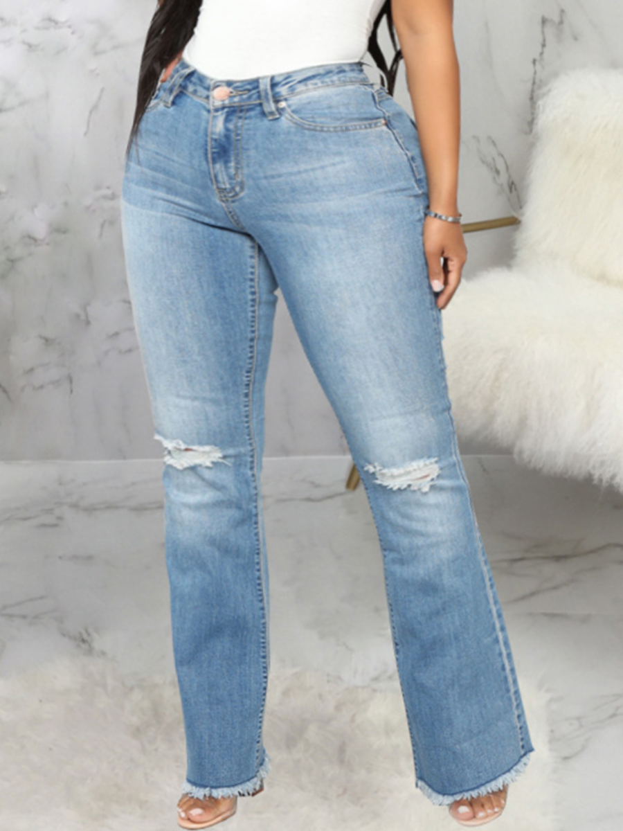 

LW Ripped Flared Medium Stretchy Jeans, Baby blue