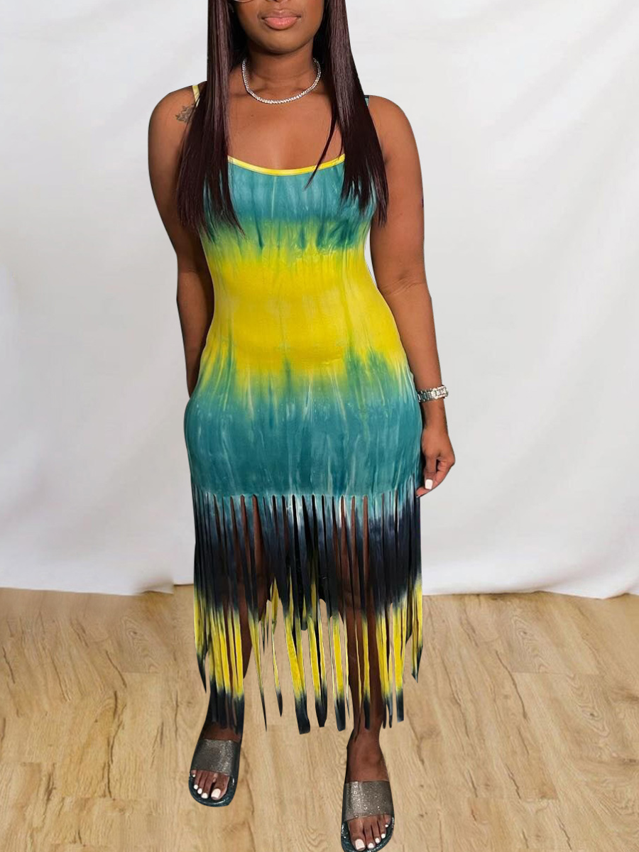 

LW Tie-dye Tassel Design Cami Dress, Multi