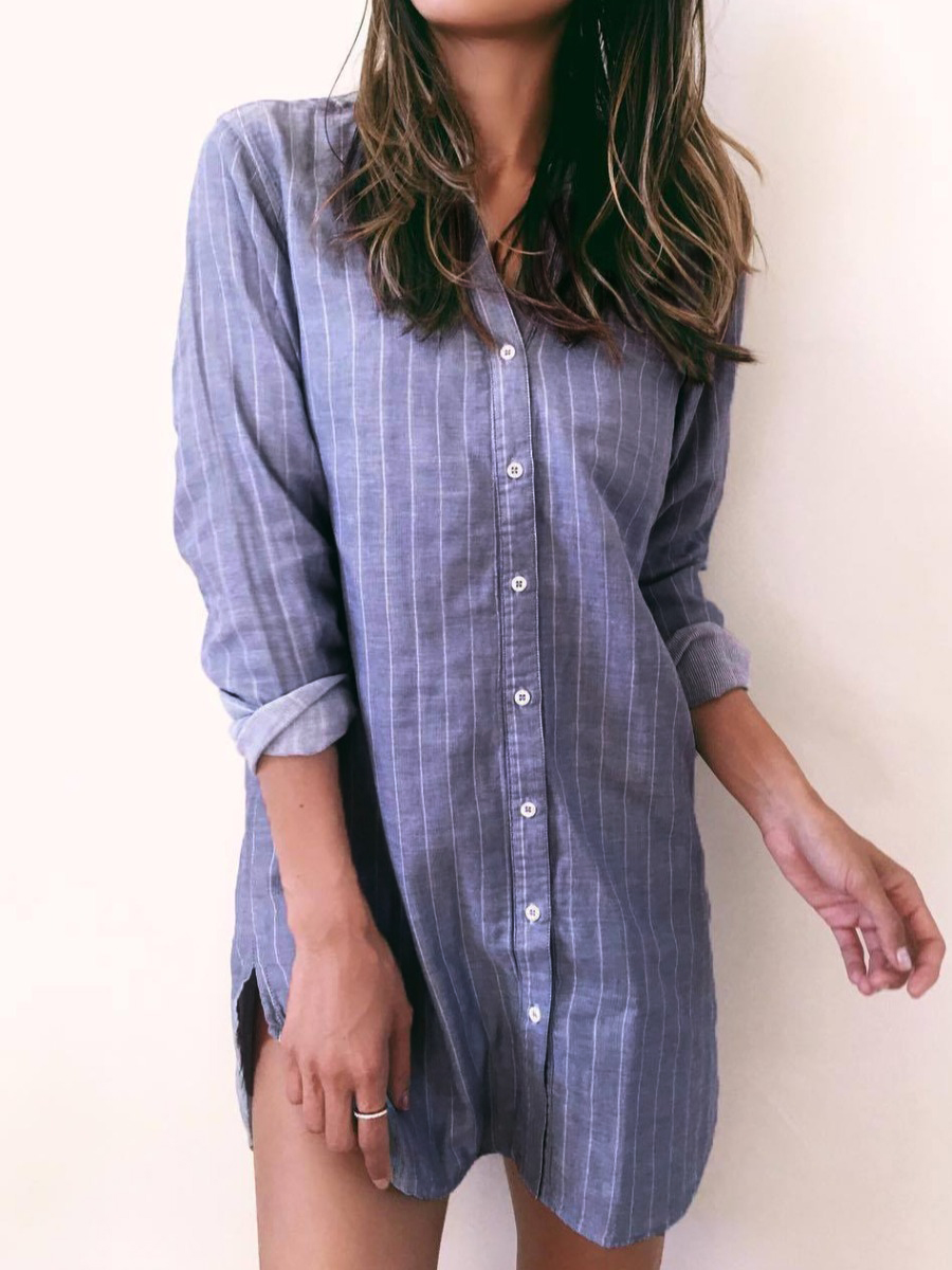 

LW Striped Slit Shirt Dress, Baby blue