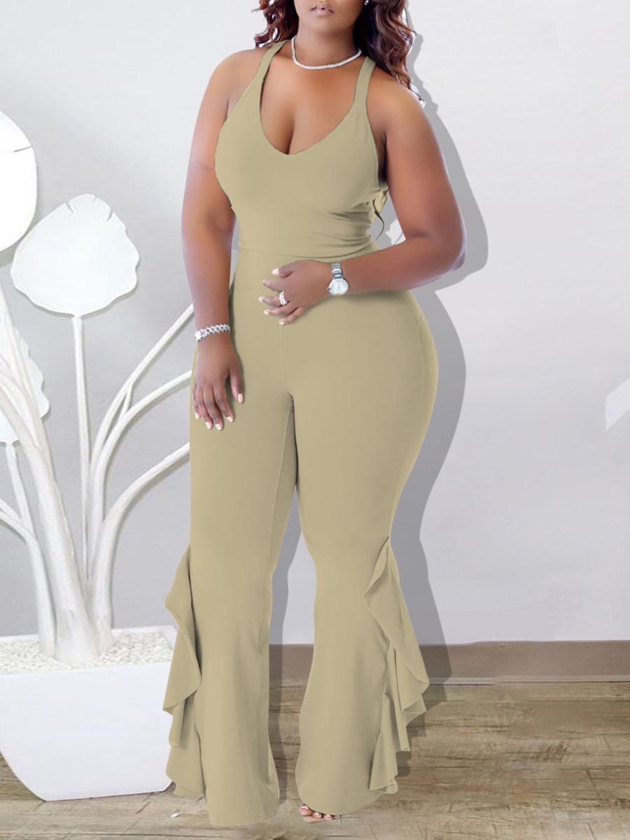 

LW SXY Plus Size Flounce Design Cami Jumpsuit, Apricot