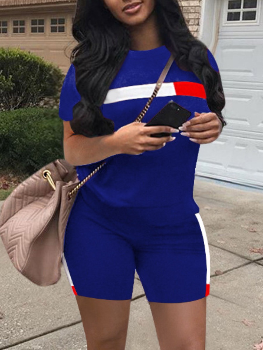 LW BASICS Striped Patchwork Shorts Set