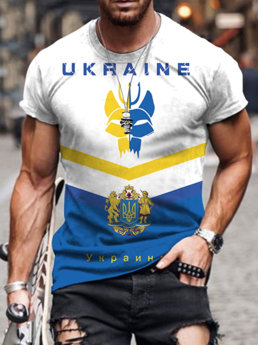 

LW Men Letter Print Patchwork T-shirt, Blue