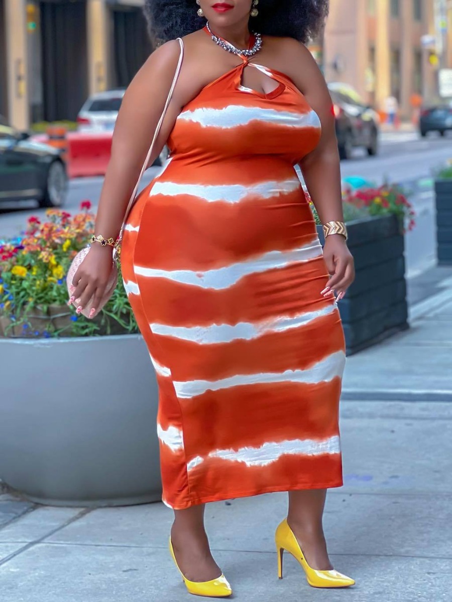 

LW SXY Plus Size Tie-dye Bodycon Cami Dress, Orange