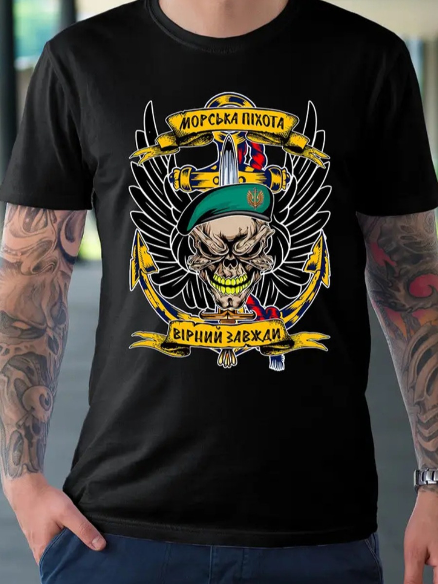 

LW Men Cartoon Letter Print T-shirt, Black