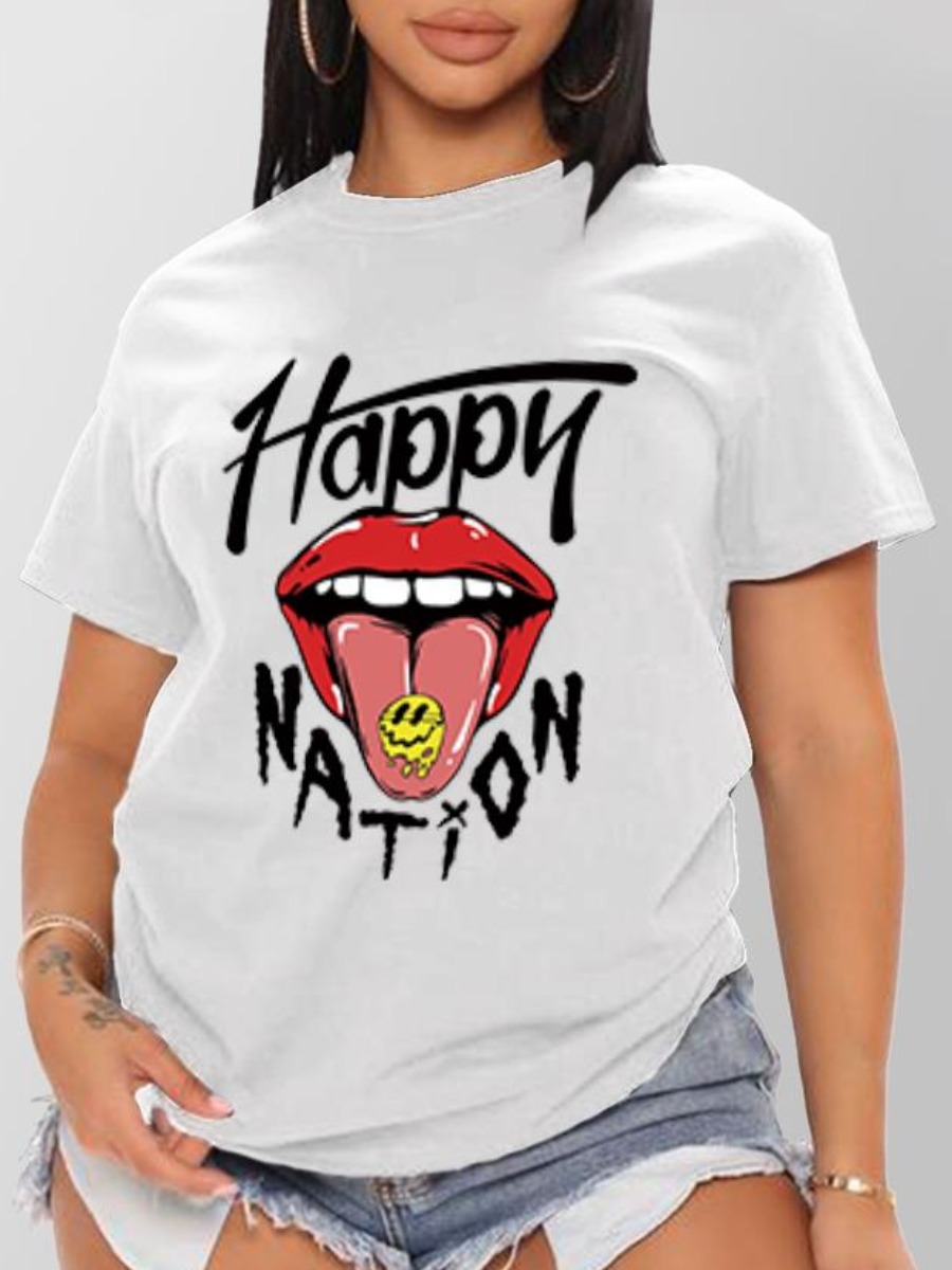 

LW Happy Letter Lip Print T-shirt, White