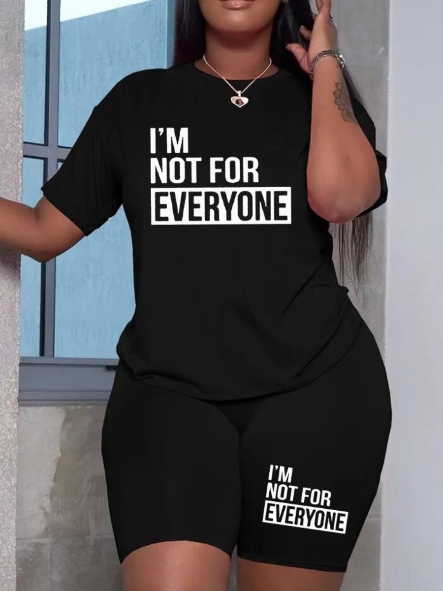 LW I m Not For Everyone Letter Print Shorts Set
