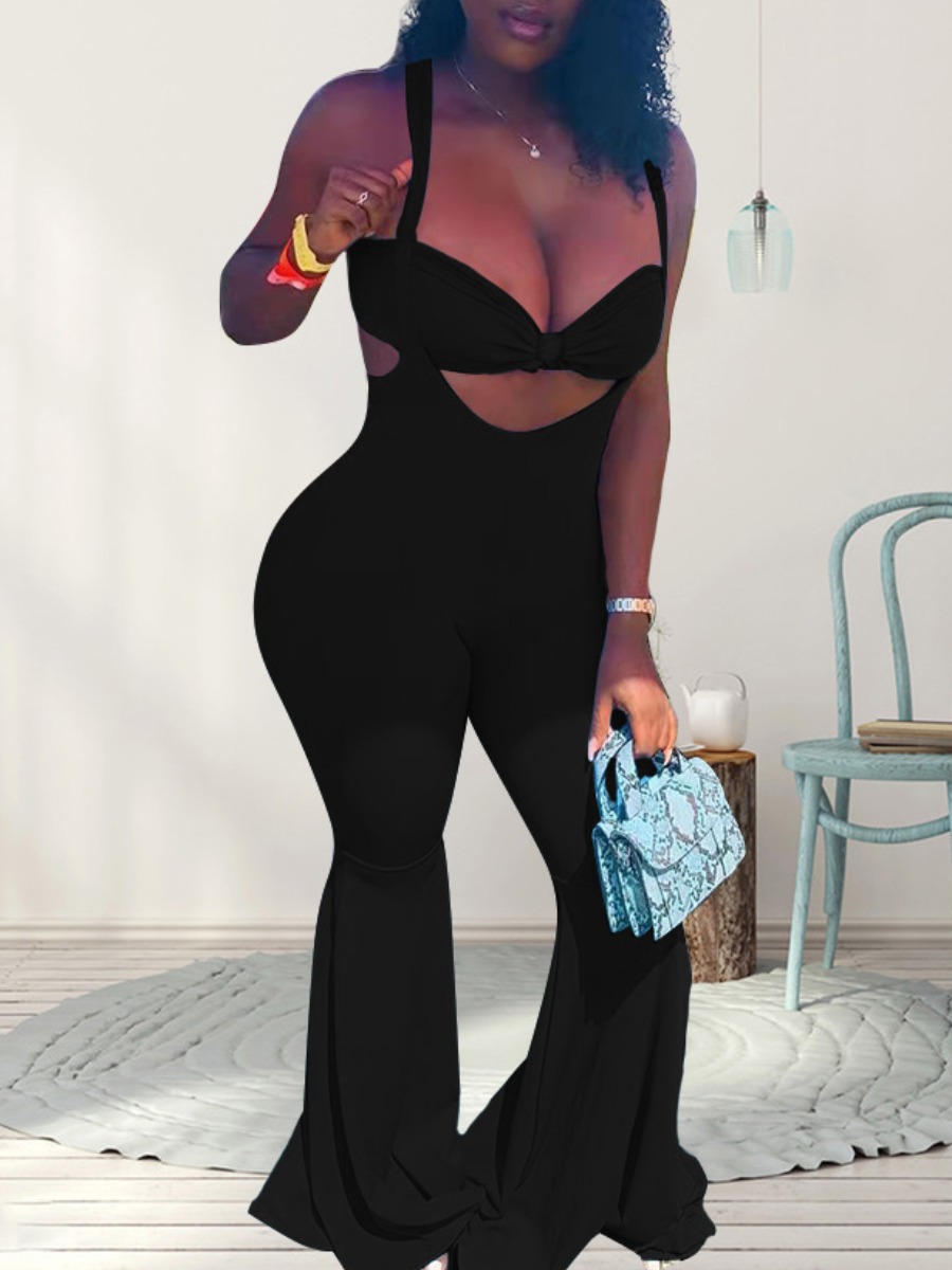 

LW SXY Flared Overall Pants Set, Black