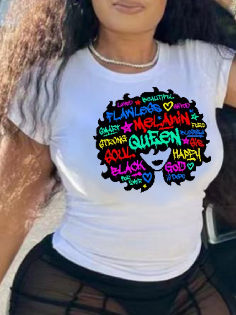 

LW Plus Size Queen Letter Print T-shirt, White