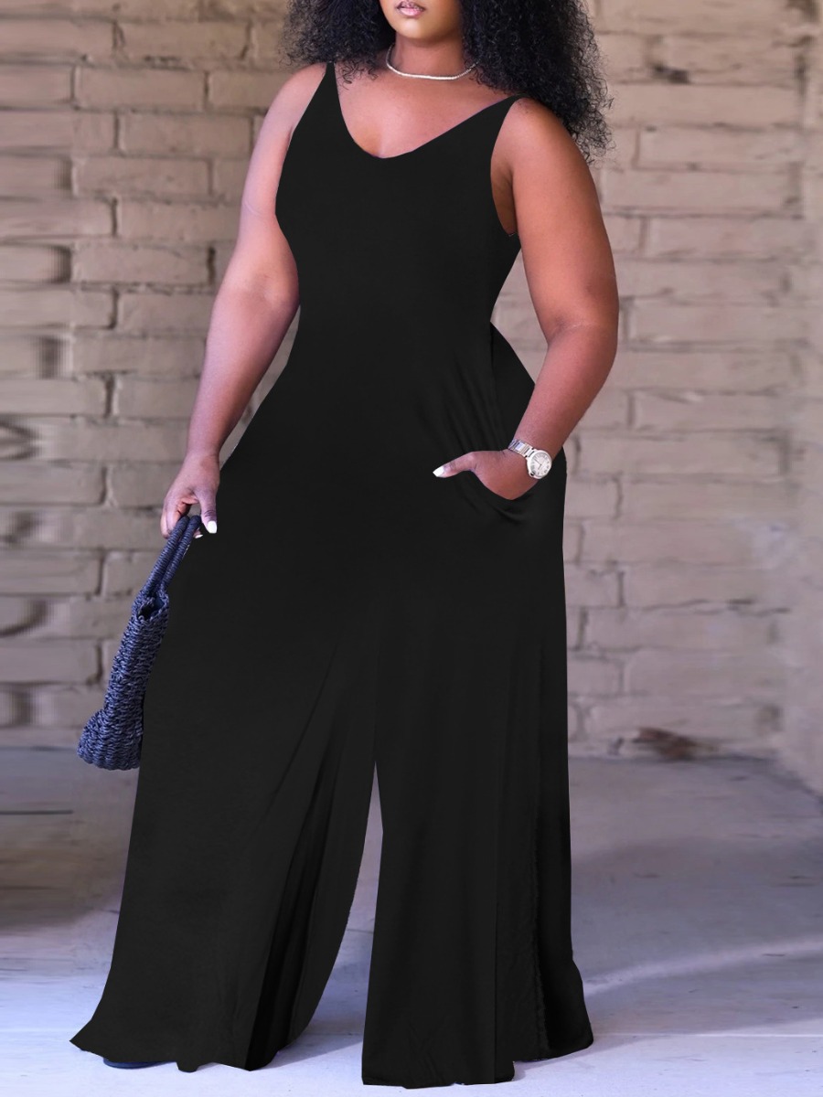 

LW Plus Size Cami Wide Leg Jumpsuit, Black