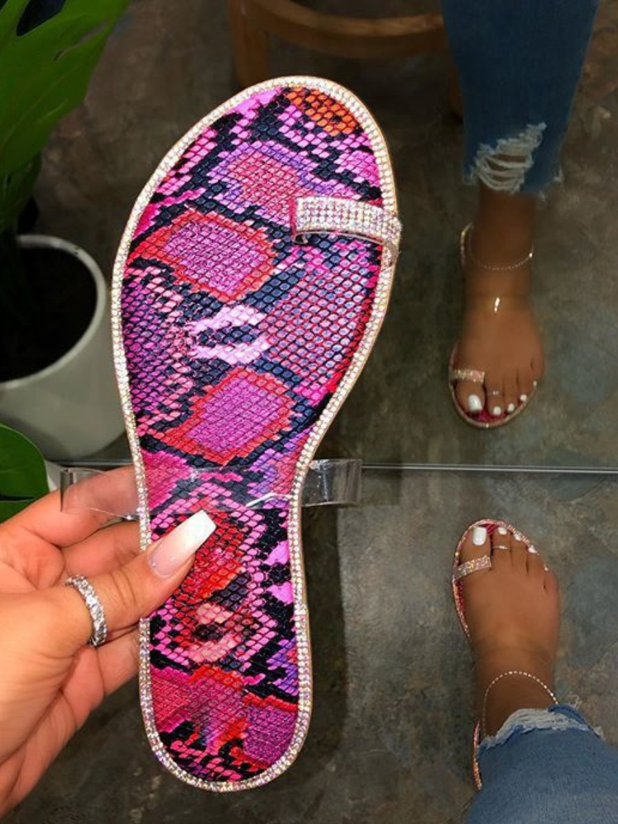 

LW Rhinestone Snakeskin Print Slides, Cobra