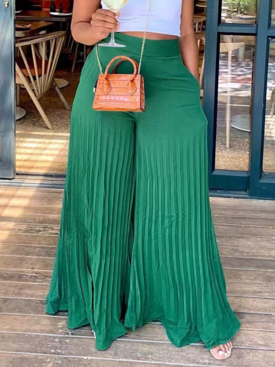 LovelyWholesale COTTON Wide Leg Pleated Stretchy Pants Spring|Fall Casual Ruched Spring Summer 2024